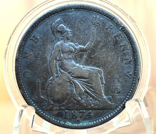 1874 Great Britain One Penny - VF (Very Fine) Grade/Condition - UK Penny 1874 England 1 Cent - Queen Victoria - Bronze, High Grade