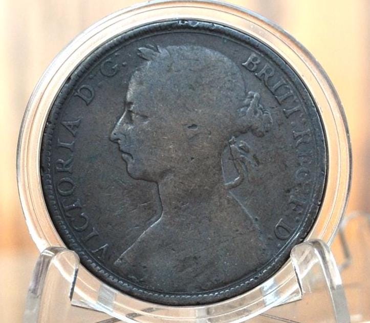 1889 Great Britain One Penny - F+ (Fine+) Grade / Condition - UK One Penny 1889 - Queen Victoria 1/2 Penny - Bronze - penny 1889