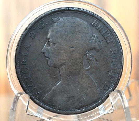 1889 Great Britain One Penny - F+ (Fine+) Grade / Condition - UK One Penny 1889 - Queen Victoria 1/2 Penny - Bronze - penny 1889