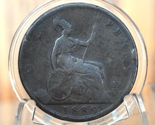 1889 Great Britain One Penny - F+ (Fine+) Grade / Condition - UK One Penny 1889 - Queen Victoria 1/2 Penny - Bronze - penny 1889
