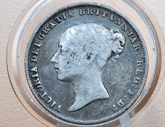 1866 Sixpence Great Britain - VF, Silver - Queen Victoria Young Head - Sterling Silver 6 Pence 1866 Six pence 1866