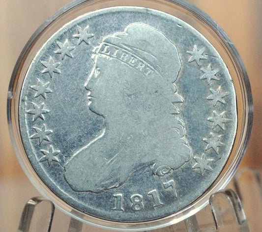 1817 Capped Bust Half Dollar - VG, Cleaned; Great Date - 1817 Half Dollar US Half Dollar 1817, Rare Early Half, Low Mintage Date