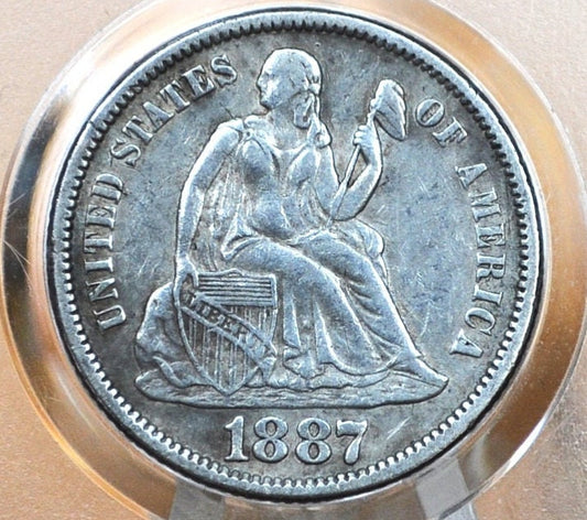 1887 Seated Liberty Dime - XF (Extremely Fine) Grade / Condition - 1887 Silver Dime / 1887 Liberty Seated Dime - US Historic Coin