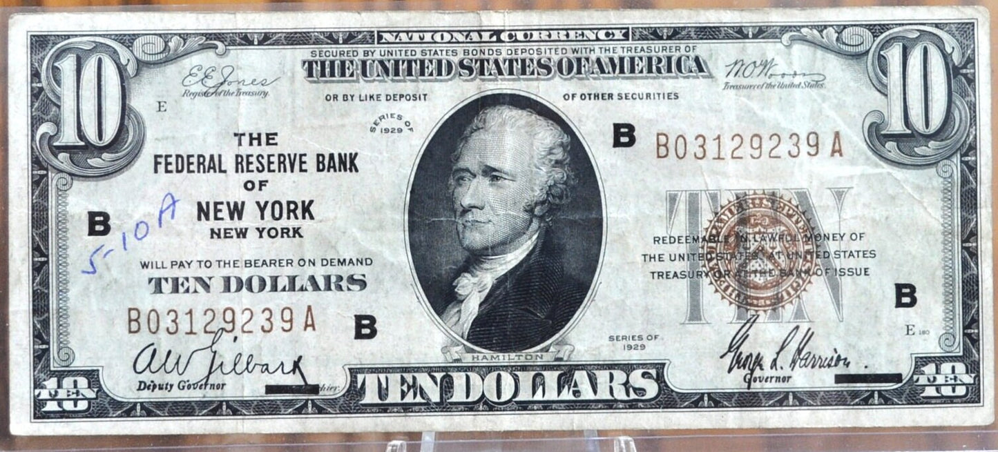 1929 10 Dollar National Currency Note Fr1860-B - VF - New York 1929 Brown Seal Ten Dollar Federal Reserve Banknote Fr1860B - Great Note