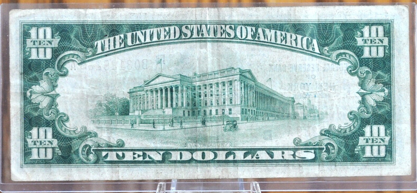 1929 10 Dollar National Currency Note Fr1860-B - VF - New York 1929 Brown Seal Ten Dollar Federal Reserve Banknote Fr1860B - Great Note