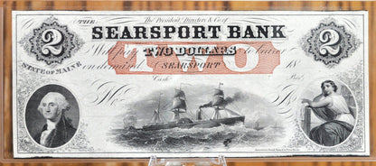 Searsport Bank, Searsport Maine 2 Dollar Obsolete Note Searsport ME, Gem Uncirculated Condition, Rarer Find Obsolete Currency, Undated 1800s