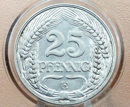 1910 E Variant German 25 Pfennig Deutsches Reich - AU condition - Second Reich of Germany 1910 - WWI Era German Coin -