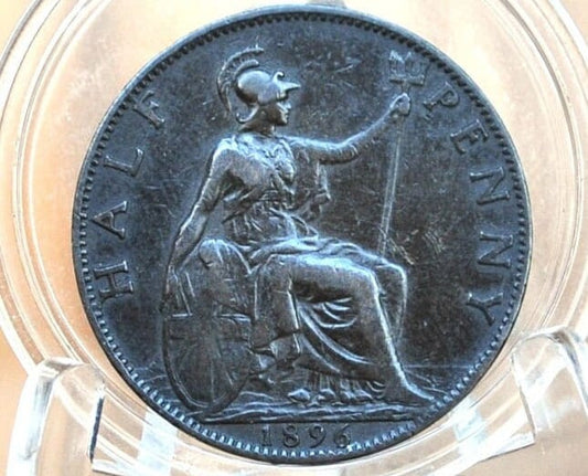 1896 Great Britain Half Penny - VF Grade/Condition - UK Halfpenny 1896 England 1/2 Cent - Queen Victoria - Bronze, Great Detail