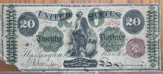 Extremely Rare 1862 20 Dollar Demand Note - Contemporary Counterfeit - 1862 Twenty Dollars Rare Counterfeit Note, Civil War Era - Fr.124b