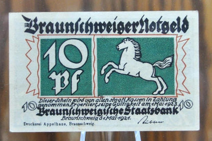 1921 10 Pfennig Braunschweig Emergency Note- German Notgeld, Car Design- Post-WWI German Inflation Note- 1921 Braunschweig Ten Pfennig Note