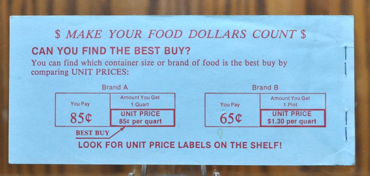 1986 U.S. Department of Agriculture 65 Dollar Value Food Coupon Book- Incomplete, One Coupon Left- 1986 Food Coupon Booklet 65 Dollar Value