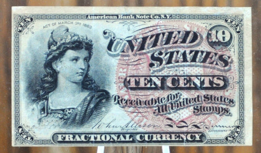 Authentic 10 Cent Fourth Issue Fractional Note Fr#1258 - AU (About Unc.) 1863 Fractional Money, 4th Issue Ten Cent Fractional Fr1258