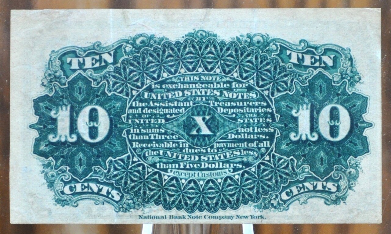 Authentic 10 Cent Fourth Issue Fractional Note Fr#1258 - AU (About Unc.) 1863 Fractional Money, 4th Issue Ten Cent Fractional Fr1258