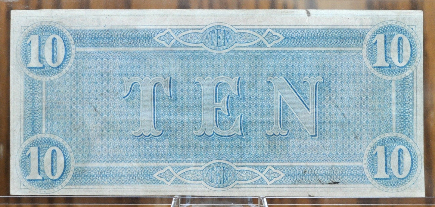 1864 Confederate States of America Ten Dollar Bill - Civil War Issue Banknote - Confederate 10 Dollar Bill - Richmond VA, T-68 / CS-68