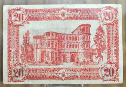 1923 20 Million City of Trier German Bank Note- Overprint of 20 Mark Note- Post-WWI Inflation- 1923 Trier Twenty Million Mark Overprint Note