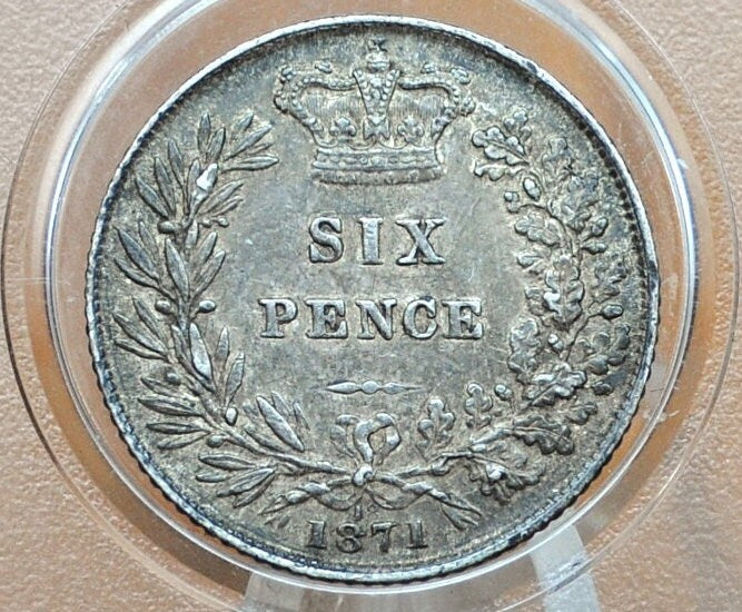 1875 Sixpence Great Britain, Die 18 - Choice AU - Die Crack on Bust - UK 6 Pence 1871 Sterling Silver Six Pence 1871, Unique Coin, Beautiful