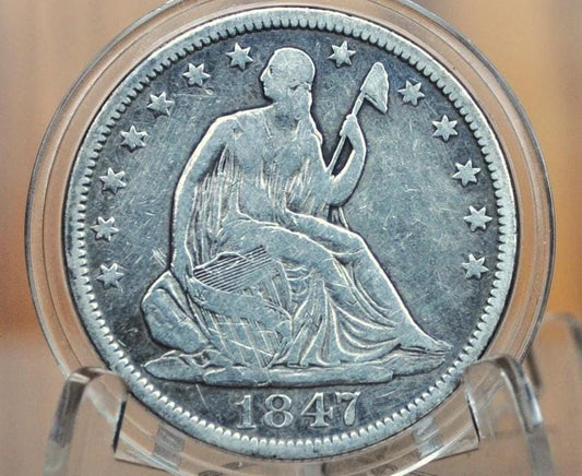 1847-O Seated Liberty Half Dollar - Very Fine Grade / Condition, Nice Coin - 1847O Liberty Seated Silver Half Dollar - Authentic