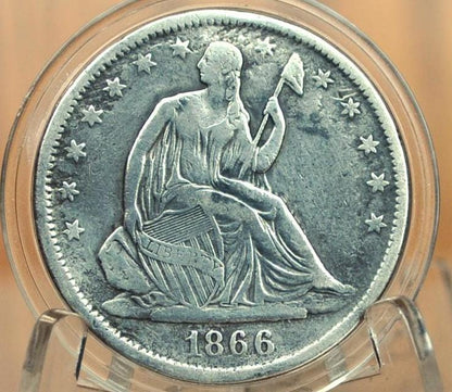 1866-S Seated Liberty Half Dollar - Very Fine Details, Cleaned, Great Detail - 1866S Liberty Seated Silver Half Dollar 1866 S - Authentic