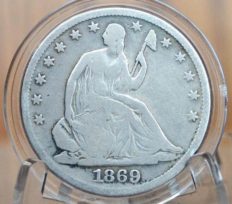 1869-S Seated Liberty Half Dollar - VG+, Great Detail - 1869S Liberty Seated Silver Half Dollar 1869 S Mint Half - Authentic, Rarer Date!