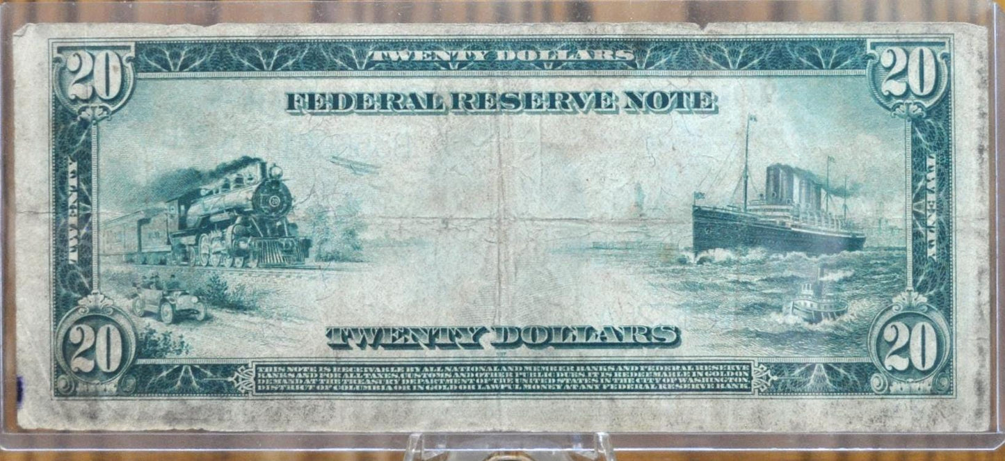 1914 20 Dollar Federal Reserve Note Large Size Fr#970 - VF (Very Fine) - New York 1914 Twenty Dollar Bill 1914 Fr970 / Fr.970