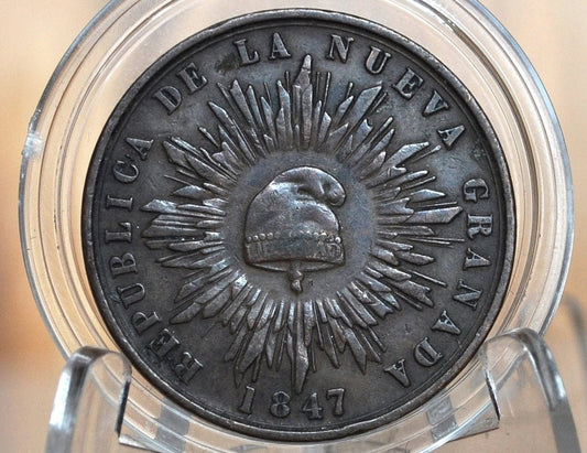 1847 Colombia Republic of Nueva Granada 1 Decimo de Real - Copper - Great Condition