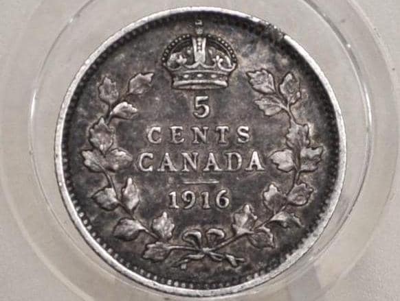 1916 Canadian Silver 5 Cent Coin - Great Condition - King George - Canada 5 Cent Sterling Silver 1916 Canada