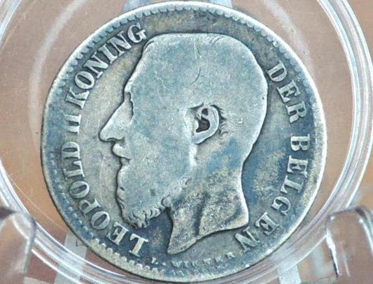 Rarer 1886 Belgian 1 Franc Silver - Leopold II - Only 1,000,000 Minted - 80% Silver Belgian 1 Franc Coin 1886