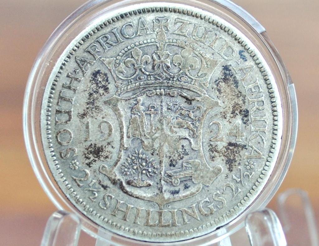 Rarer 1924 Silver South Africa 2 1/2 Shillings - F/VF Condition - 80% Silver - Two and a Half Shilling Coin 1924 UK Issue South Africa