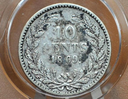 Rare 1869 Silver Netherlands 10 Cent Coin - VF/XF Grade / Condition - King William III -