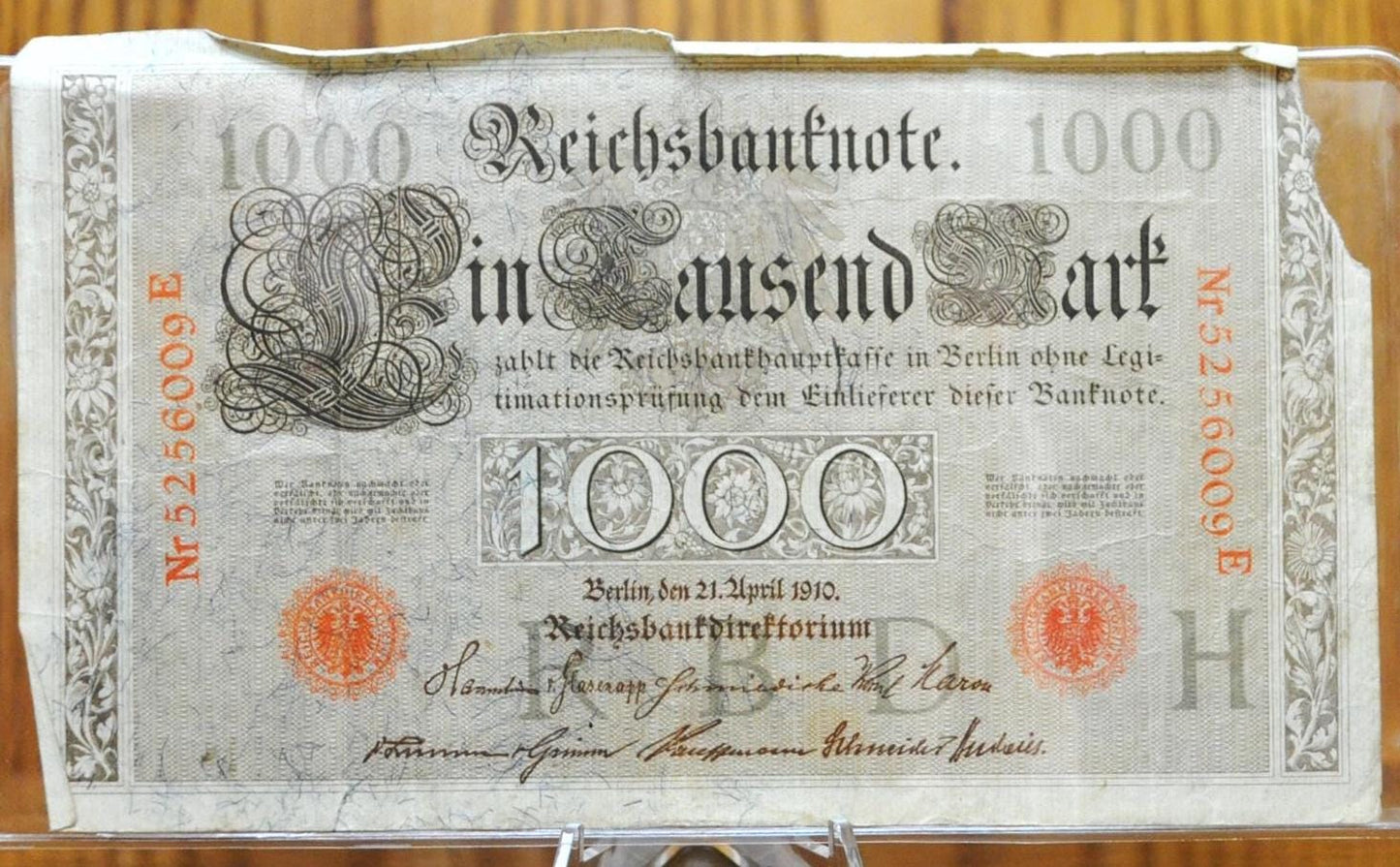 1910 1000 Mark German Paper Note - Reichsbanknote - Great Condition, Beautiful Design - One Thousand Mark Note 1910