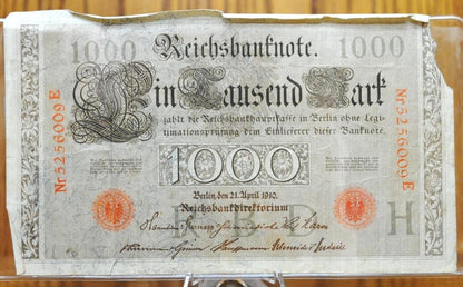 1910 1000 Mark German Paper Note - Reichsbanknote - Great Condition, Beautiful Design - One Thousand Mark Note 1910