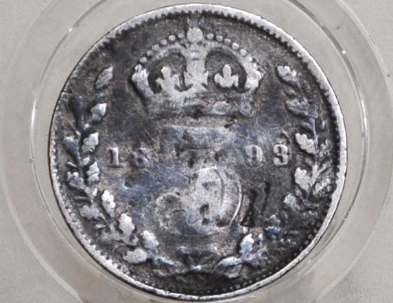 1893 Silver Threepence Great Britain 3 Pence Silver - Queen Victoria - UK 3 Pence Silver 1893