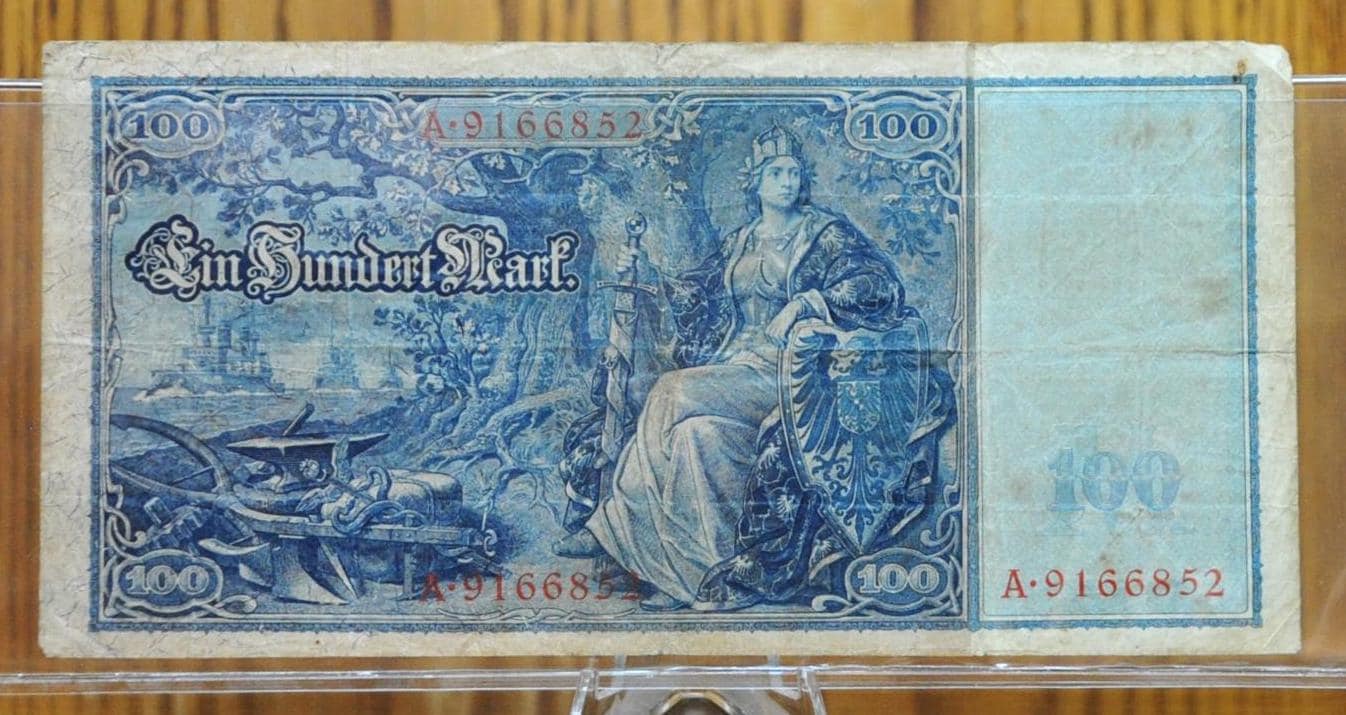 1910 100 Mark German Paper Note - Reichsbanknote - Great Condition, Red Seal - Germania Design Issue - 1910 One Hundred Mark Note - P#42