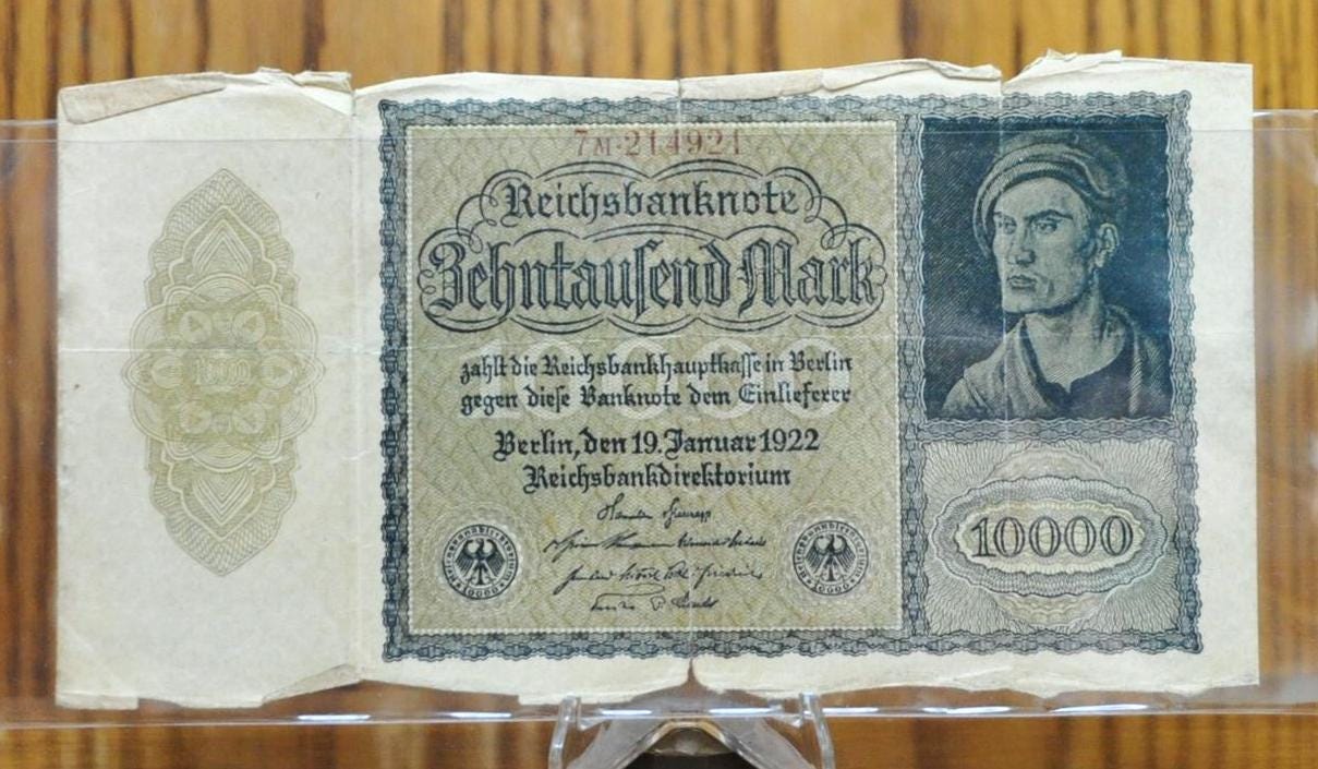 1922 10,000 Mark German Paper Note- Reichsbanknote- First Issue, Vampire Note- Varied Issues and Types- 1922 Ten Thousand Mark Note- P#70-72