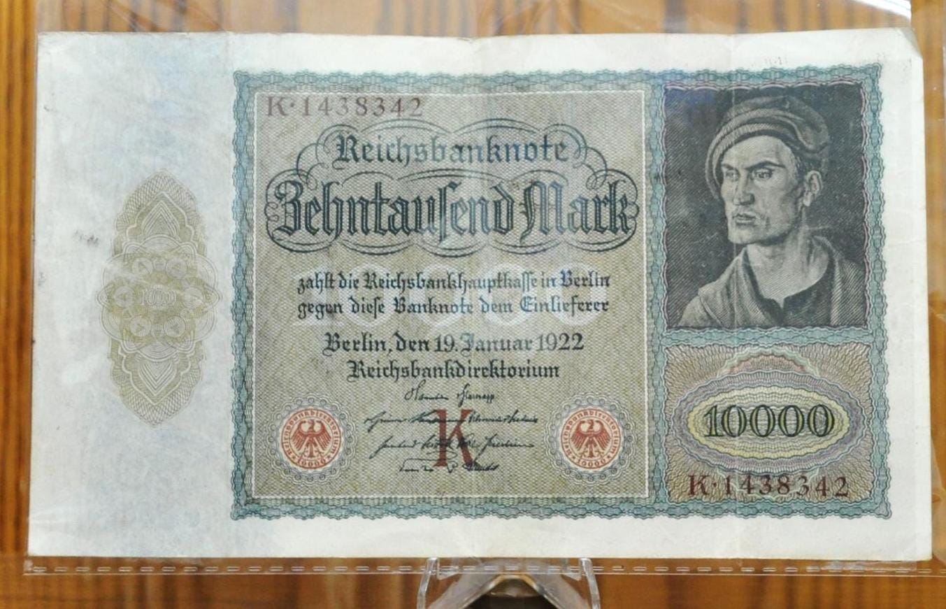 1922 10,000 Mark German Paper Note- Reichsbanknote- First Issue, Vampire Note- Varied Issues and Types- 1922 Ten Thousand Mark Note- P#70-72