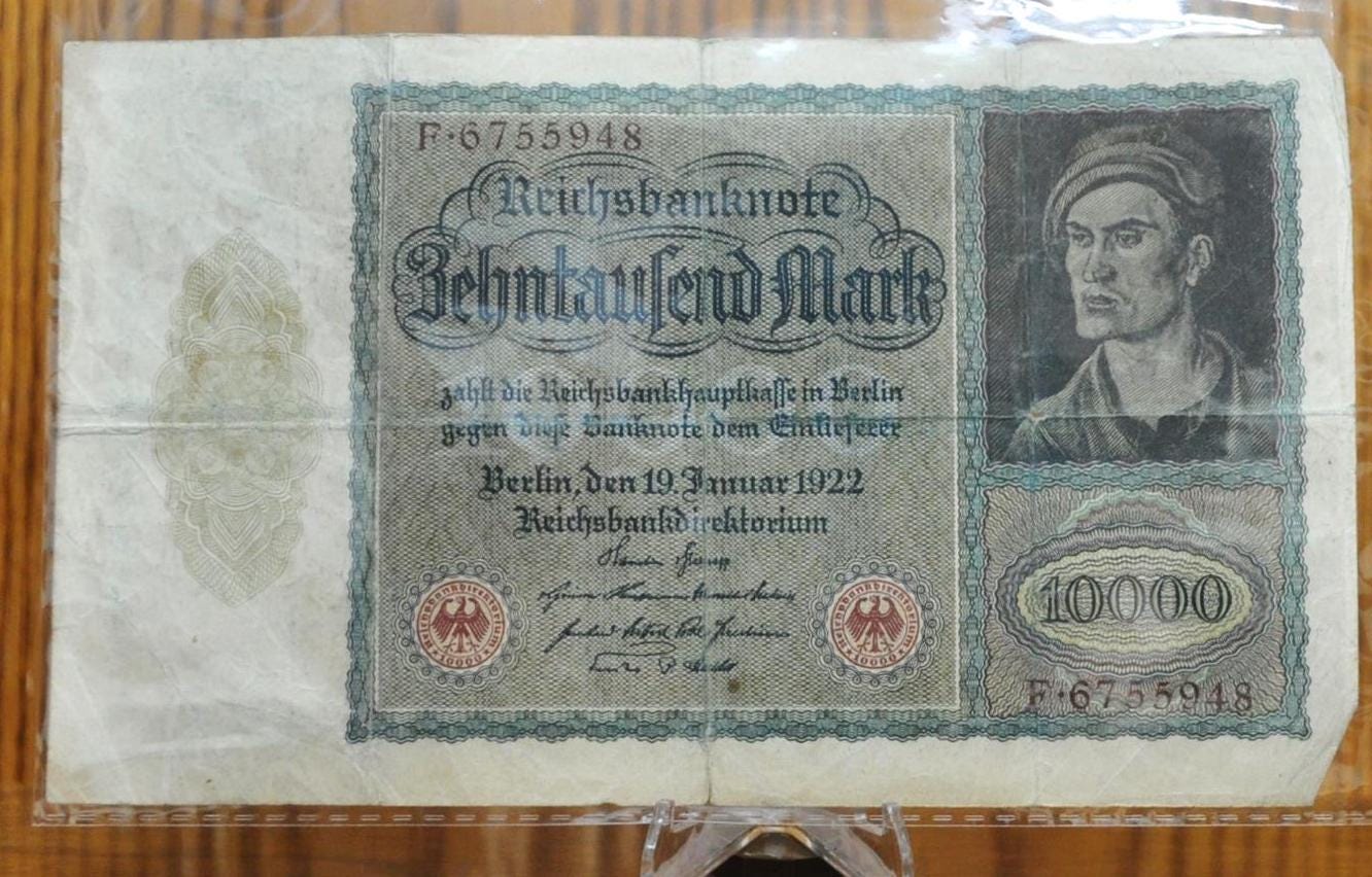 1922 10,000 Mark German Paper Note- Reichsbanknote- First Issue, Vampire Note- Varied Issues and Types- 1922 Ten Thousand Mark Note- P#70-72