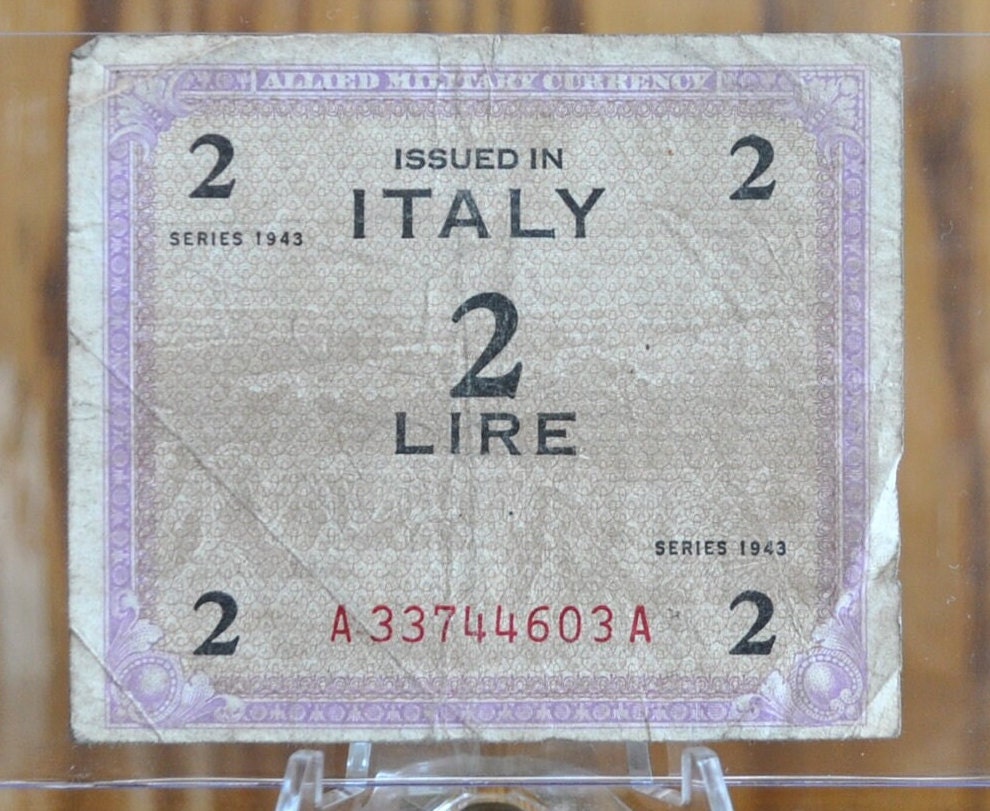 1943 2 Lire Allied Military Italy Note - Fine Grade/ Condition - Italy Banknote Two Lire Banknote 1943 - Allied Military WWII - P#M11b