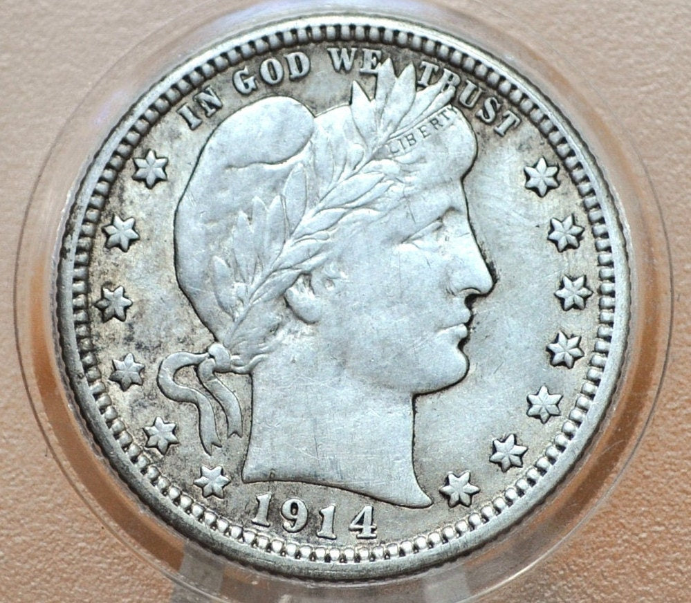 1914 Barber Silver Quarter - AU Details, Cleaned - Stunning Amount of Detail at an Affordable Price -1914 Quarter 1914 Silver Quarter