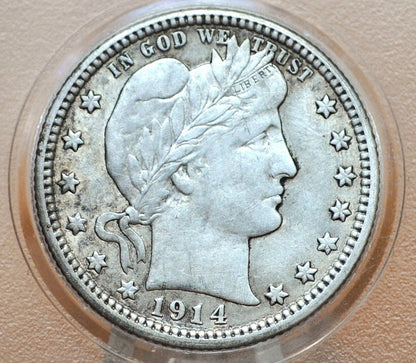 1914 Barber Silver Quarter - AU Details, Cleaned - Stunning Amount of Detail at an Affordable Price -1914 Quarter 1914 Silver Quarter