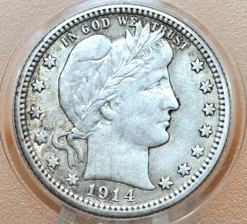 1914 Barber Silver Quarter - AU Details, Cleaned - Stunning Amount of Detail at an Affordable Price -1914 Quarter 1914 Silver Quarter