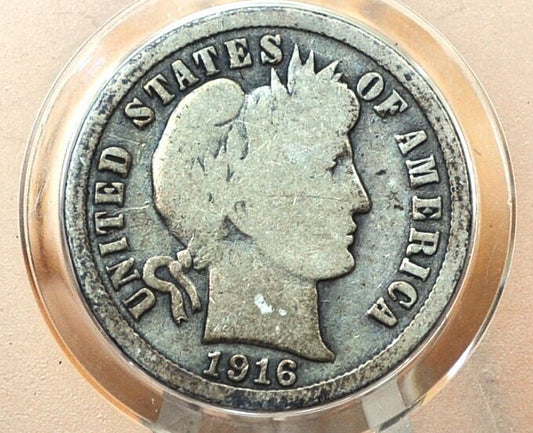 Barber Silver Dime - 1916 - G/VG (Good to Very Good) Grade / Condition - Philadelphia Mint