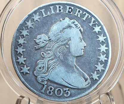 1803 Draped Bust Half Dollar Large 3 - Fine+ Details, Cleaned - 1803 Half Dollar US Half Dollar 1803 Early American Coin, Scarce, Authentic