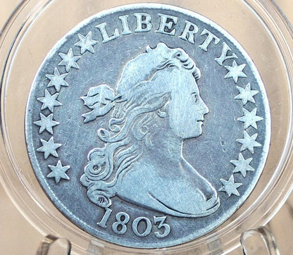 1803 Draped Bust Half Dollar Large 3 - Fine+ Details, Cleaned - 1803 Half Dollar US Half Dollar 1803 Early American Coin, Scarce, Authentic