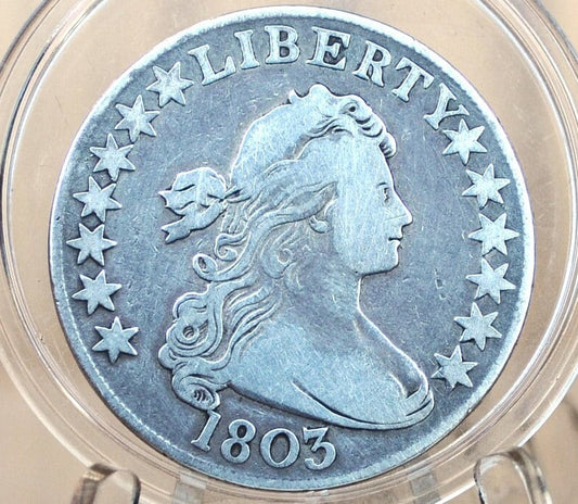 1803 Draped Bust Half Dollar Large 3 - Fine+ Details, Cleaned - 1803 Half Dollar US Half Dollar 1803 Early American Coin, Scarce, Authentic