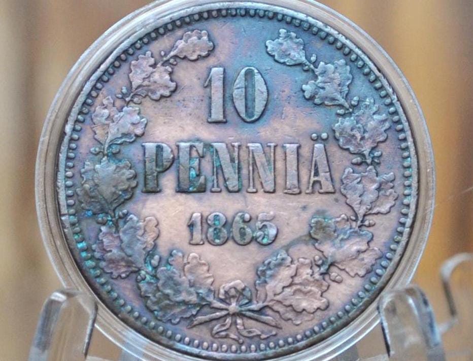 Rare 1865 Finland 10 Pennia Coin - XF/AU Condition - Low Mintage Coin, Few Surviving - Rare Finish Coin