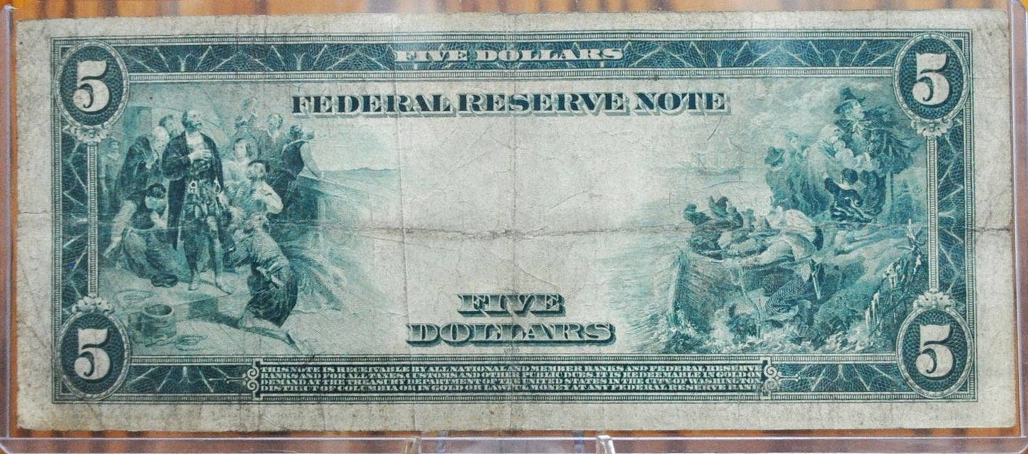 1914 5 Dollar Federal Reserve Note Large Size Fr891 - F (Fine) - San Francisco 1914 Five Dollar Bill Large Note 1914 5 Dollar 1914 SF Fr#891