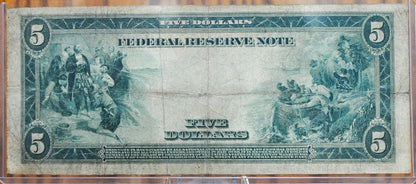 1914 5 Dollar Federal Reserve Note Large Size Fr891 - F (Fine) - San Francisco 1914 Five Dollar Bill Large Note 1914 5 Dollar 1914 SF Fr#891