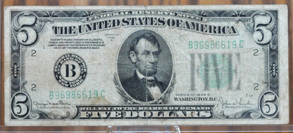 1934-D Federal Reserve 5 Dollar Note - Choose by Grade and Bank Issue - 1934D US Five Dollar Banknote - Fr.1960A/B