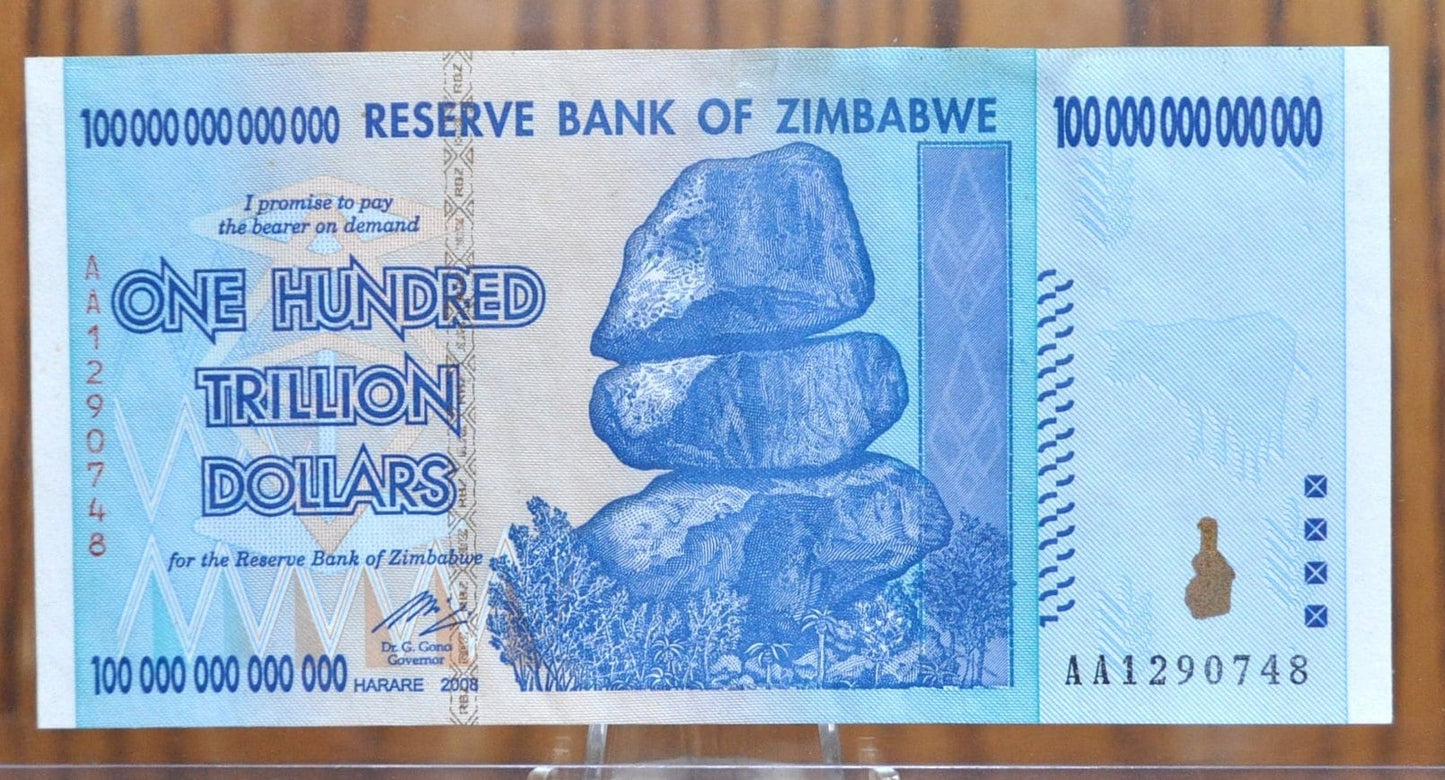 2008 Zimbabwe 100 Trillion Dollar Banknote - Hyperinflation Note, High Denomination - 2008 Zimbabwe One Hundred Trillion Dollar Note - P#91