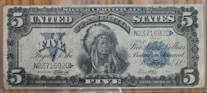 1899 5 Dollar Silver Certificate Chief Note Fr#280 - F (Fine) Grade/Condition, Horseblanket Note, Five Dollar Indian Chief Running Antelope